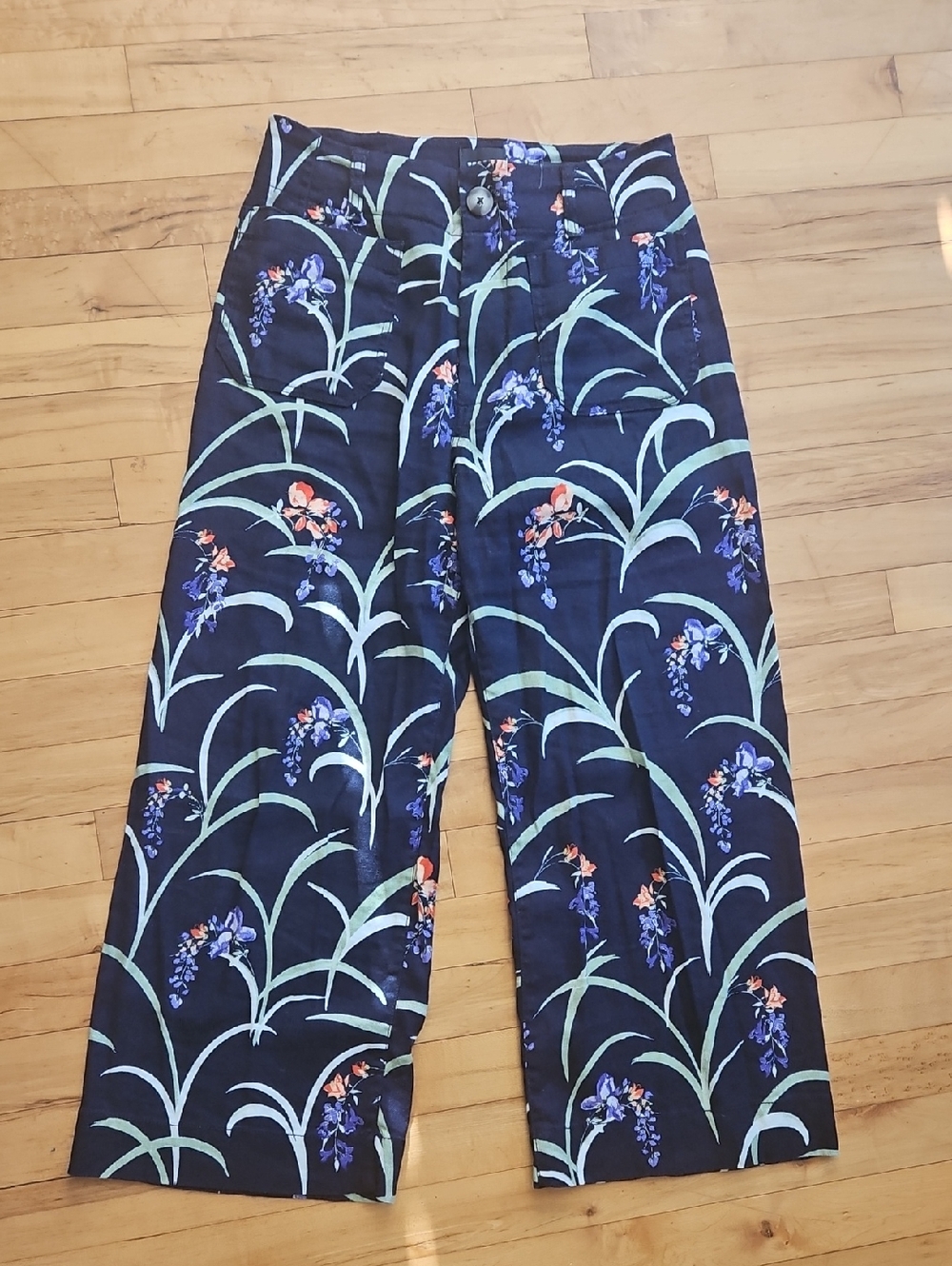 Anthropologie Navy Floral Wide-Leg Pants